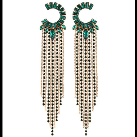 GUESS Crystal Semi-circle & Fringe Chandelier Earrings - Picture 1 of 12